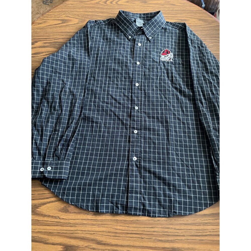 Knights Apparel black white plaid long sleeved button GA Bulldogs shirt size 2XL